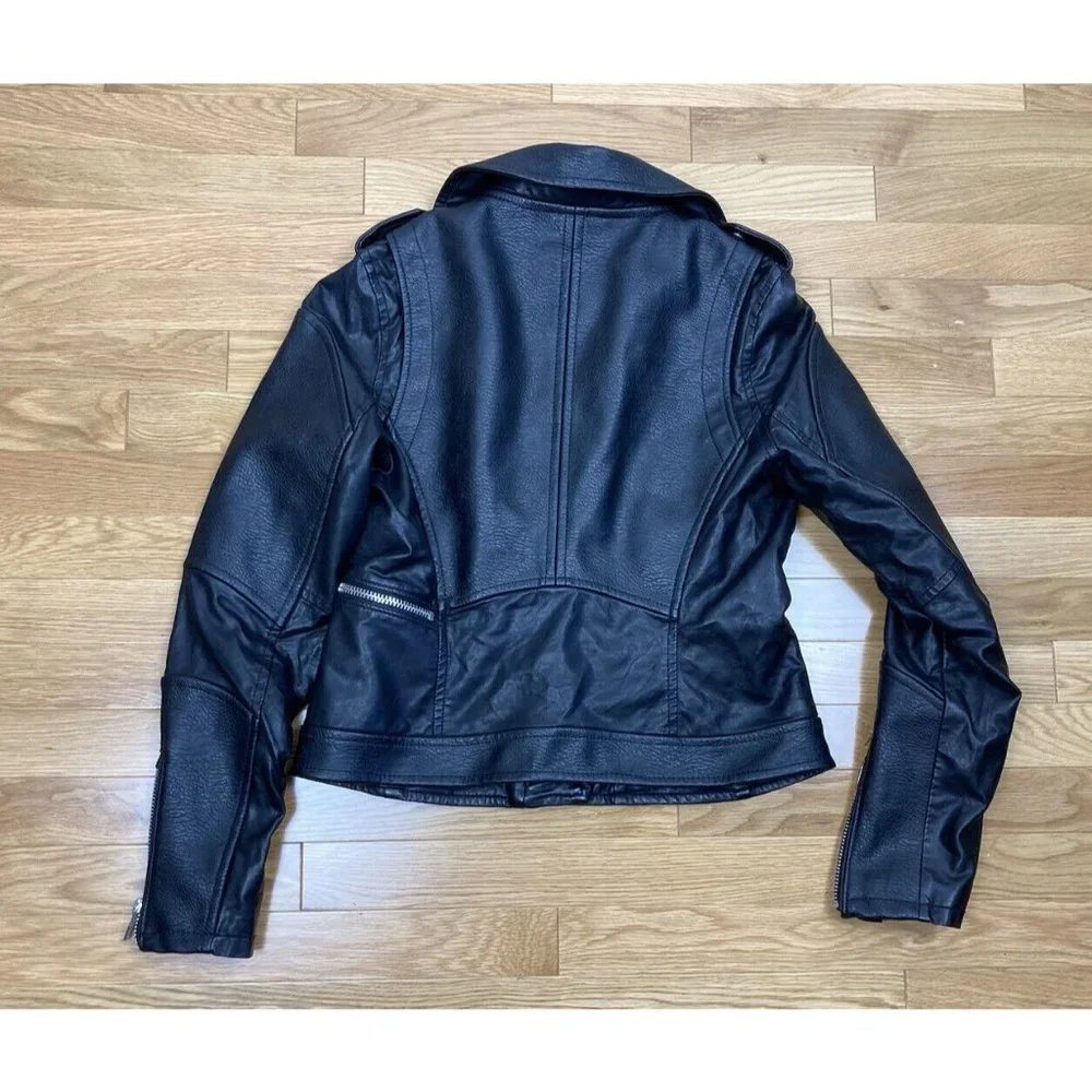 *BLANK NYC Faux Leather Moto Jacket Womens Med Black Biker Vegan Coat Pebbled